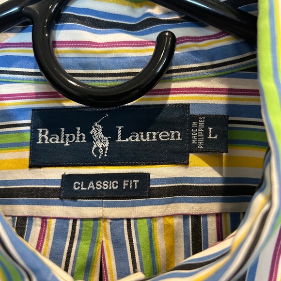 Ralph Lauren Classic Fit Long Sleeve Striped Button Down Shirt Men Size L Cotton - Picture 3 of 6
